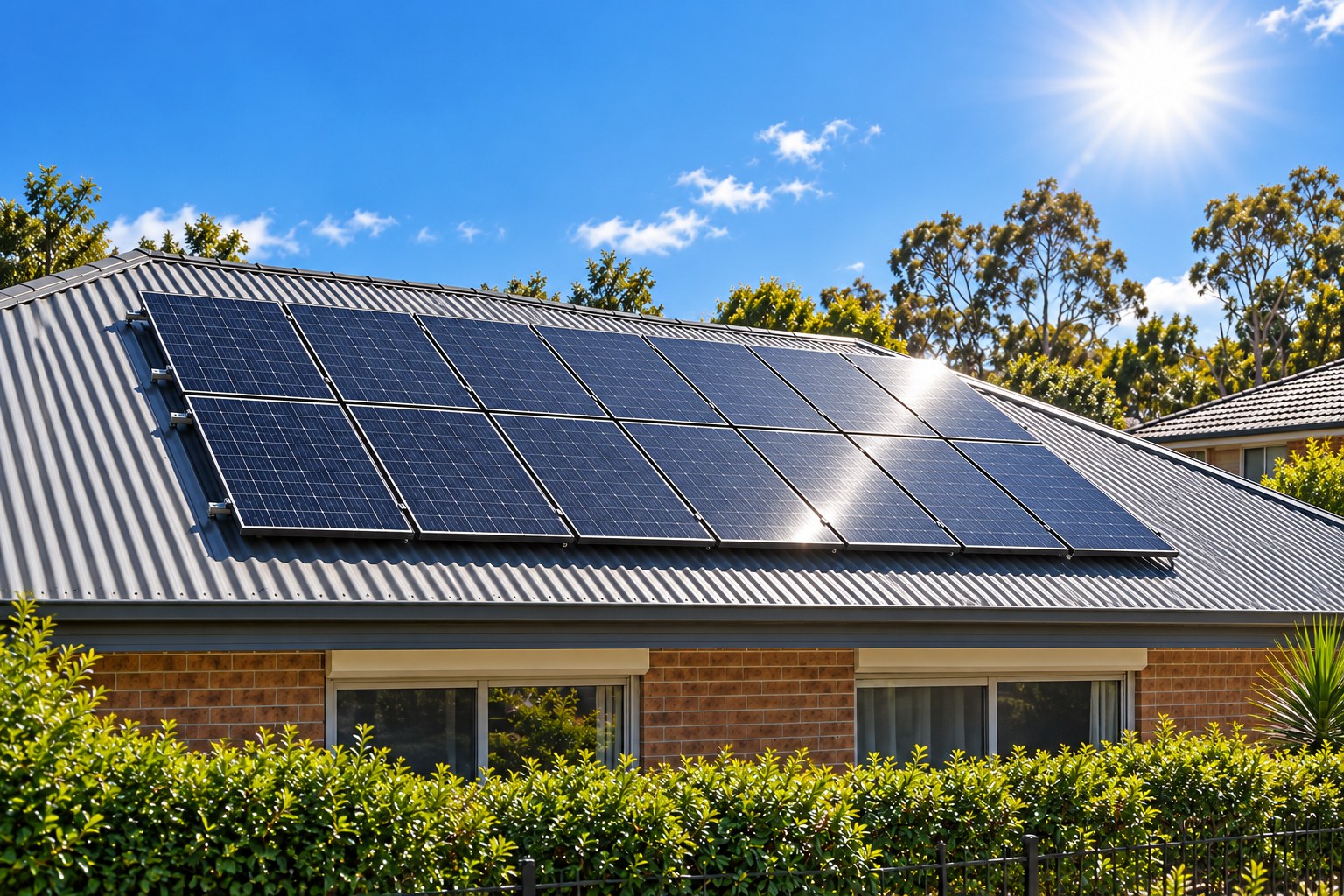 Sunshine falling on rooftop solar panels on an Australian home